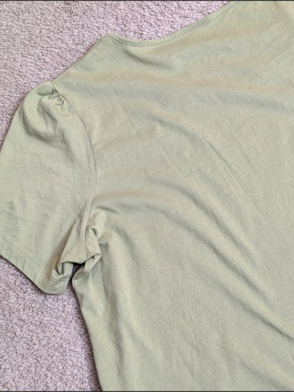 Woman Olive Short Sleeve Scoop Neck Top with Button Detail - Picture 5 of 5
